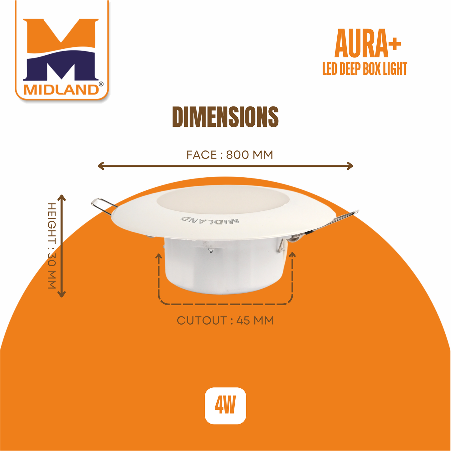 MIDLAND 4W AURA+ DOWNLIGHT LED DEEP BOX LIGHT