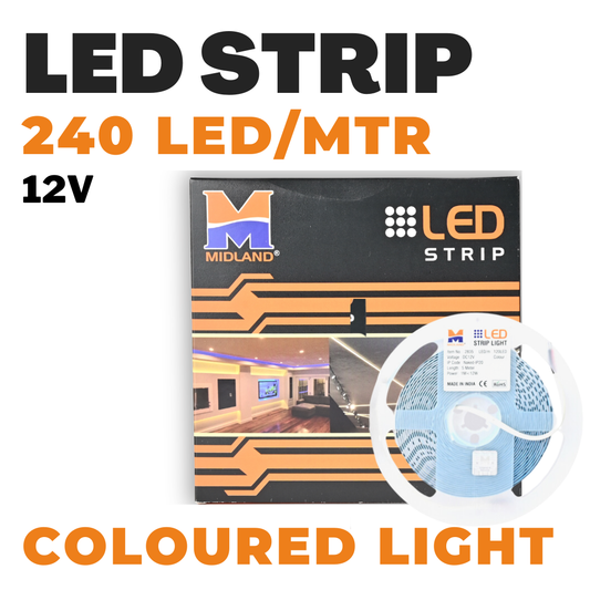 COLOURED LED STRIP LIGHT 12V 240 LED PER METER (5 METER/ ROLL) *Additionally Required 10 AMP LED DRIVER ((SMPS)) to light up 5Meter Strip light* 10MM WIDTH