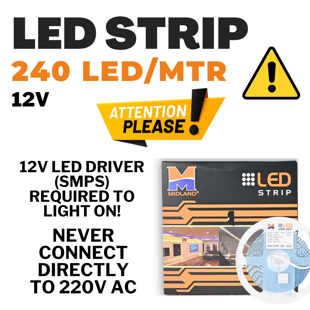 LED STRIP LIGHT 12V 240 LED PER METER (5 METER/ ROLL) *Additionally Required 10 AMP LED DRIVER ((SMPS)) to light up 5Meter Strip light* 10MM WIDTH