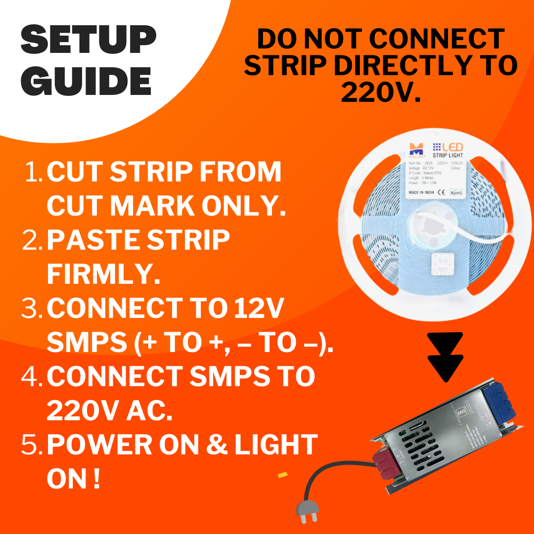 LED STRIP LIGHT 12V 240 LED PER METER (5 METER/ ROLL) *Additionally Required 10 AMP LED DRIVER ((SMPS)) to light up 5Meter Strip light* 10MM WIDTH