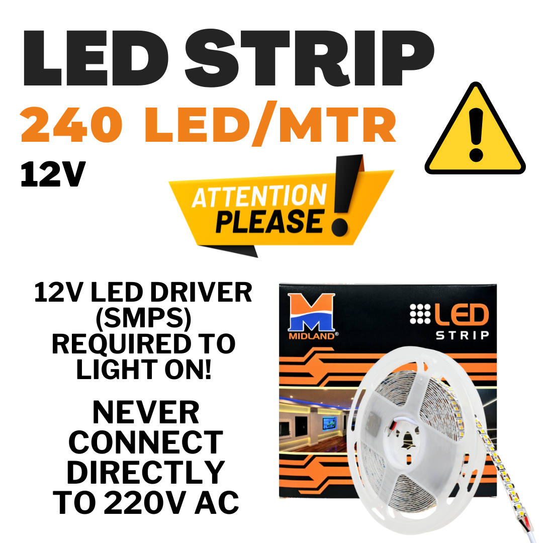 WARM WHITE LED STRIP LIGHT 12V 240 LED PER METER  MIDLAND (5 METER/ ROLL)