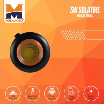 MIDLAND 3W SOLITAIRE LED COB SERIES LIGHT | BLACK-ROSE GOLD