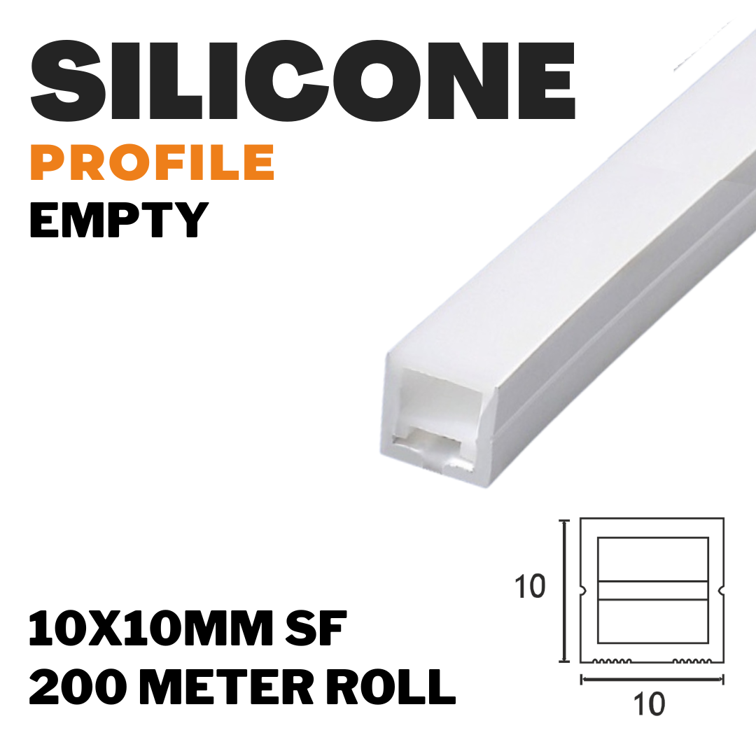 FLEXIBLE SILICONE PROFILE EMPTY 10x10 SF / 200 METER ROLL *Empty profile only – buy LED strip & Driver separately and install manually* *LED STRIP WIDTH SLOT : UPTO 6MM*