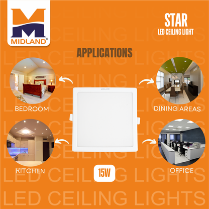 MIDLAND 15W STAR 3 IN 1 LED SQUARE CEILING LIGHT