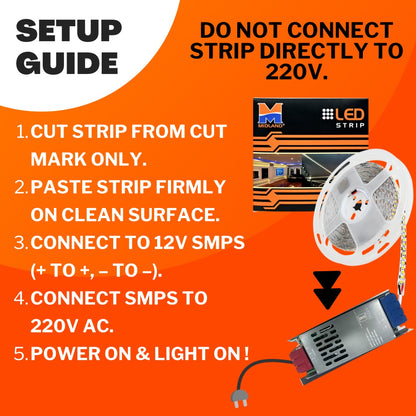 WARM WHITE LED STRIP LIGHT 12V 240 LED PER METER  MIDLAND (5 METER/ ROLL)