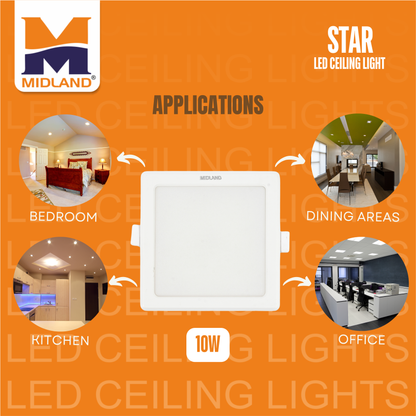 MIDLAND 10W STAR LED SQUARE CEILING LIGHT