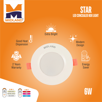 MIDLAND 6W STAR 3 IN 1 LED CONCEALED BOX LIGHT